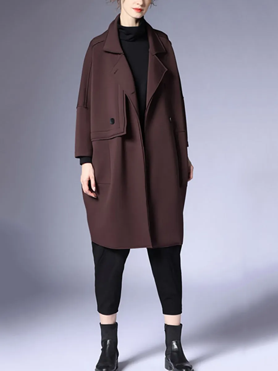 Plus Size Women Autumn Fashion Solid Buttoned Coat