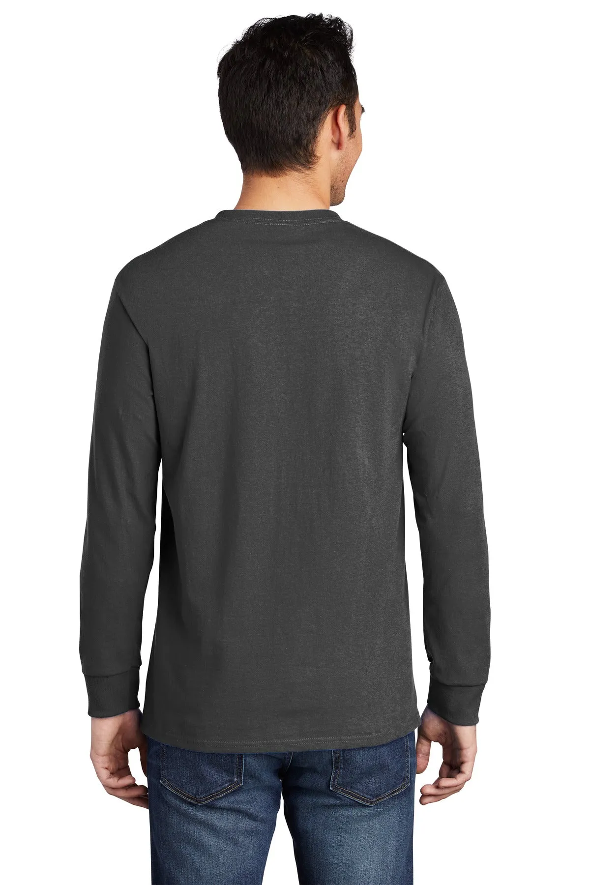 Port & Company Long Sleeve Essential Pocket Tee.  PC61LSP Charcoal
