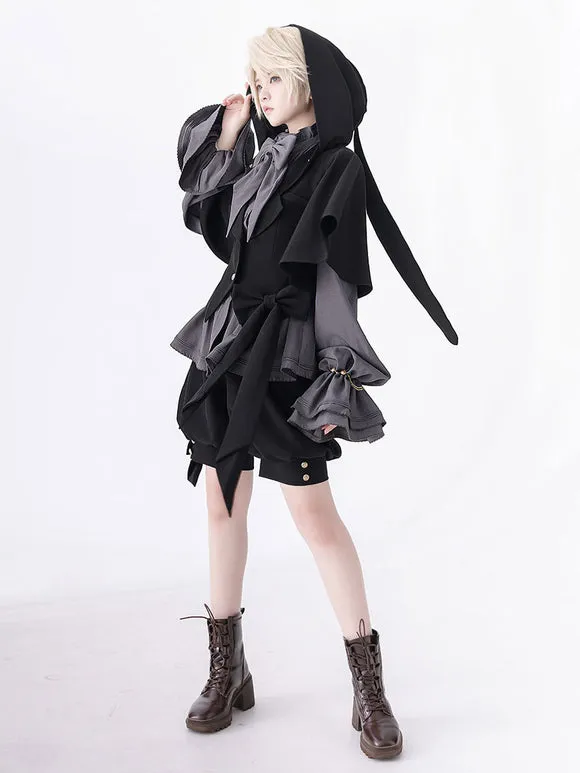 【Pre-sell】 Gothic Lolita Ouji Fashion Black Metal Polyester Overcoat