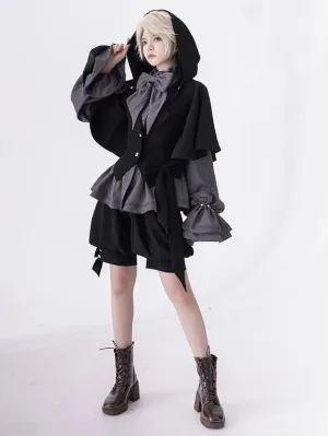 【Pre-sell】 Gothic Lolita Ouji Fashion Black Metal Polyester Overcoat