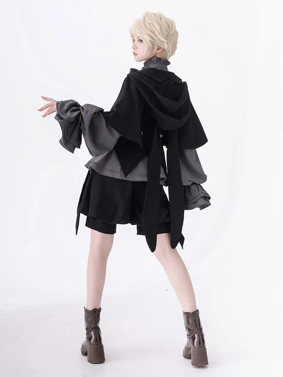 【Pre-sell】 Gothic Lolita Ouji Fashion Black Metal Polyester Overcoat