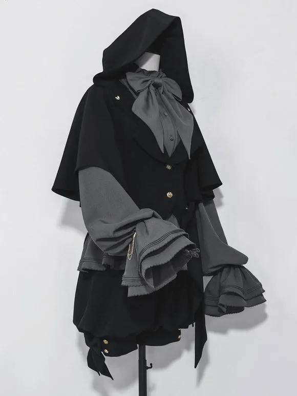【Pre-sell】 Gothic Lolita Ouji Fashion Black Metal Polyester Overcoat