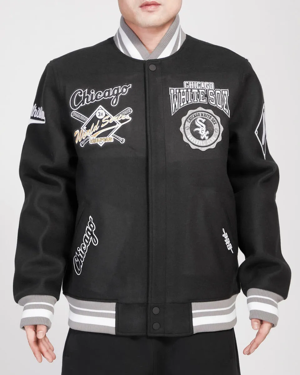 PRO STANDARD CHICAGO WHITE SOX CREST EMBLEM RIB WOOL VARSITY JACKET (BLACK/GRAY)
