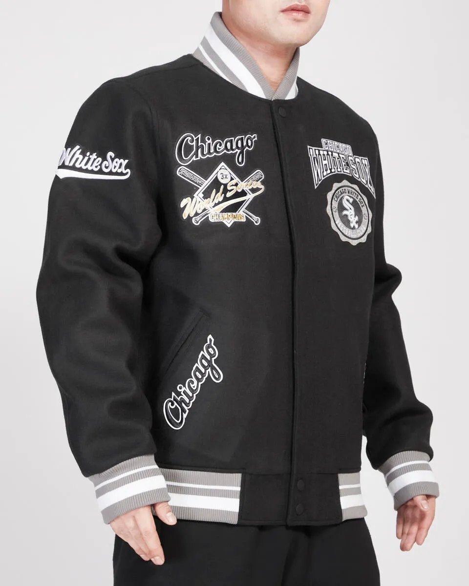 PRO STANDARD CHICAGO WHITE SOX CREST EMBLEM RIB WOOL VARSITY JACKET (BLACK/GRAY)