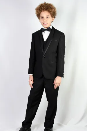"Caesar" Kids Black Shawl Tuxedo 5-Piece Set
