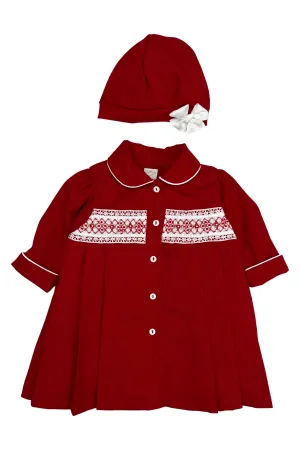 "Gabrielle" Red Smocked Coat & Hat