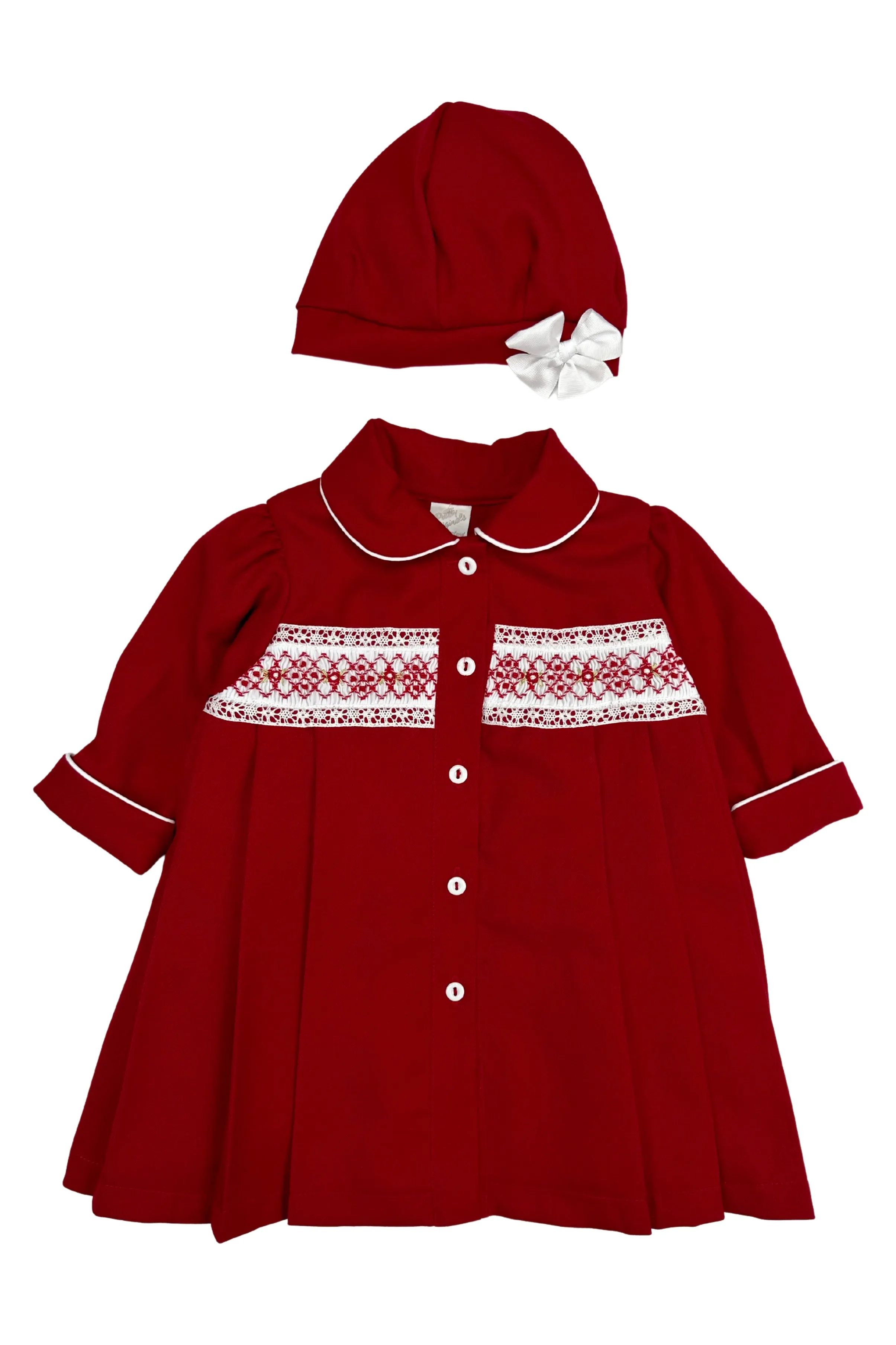 "Gabrielle" Red Smocked Coat & Hat