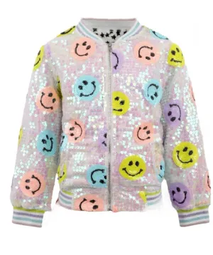 Rainbow Emoji Sequin Bomber