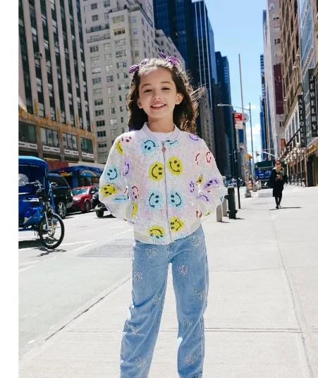 Rainbow Emoji Sequin Bomber