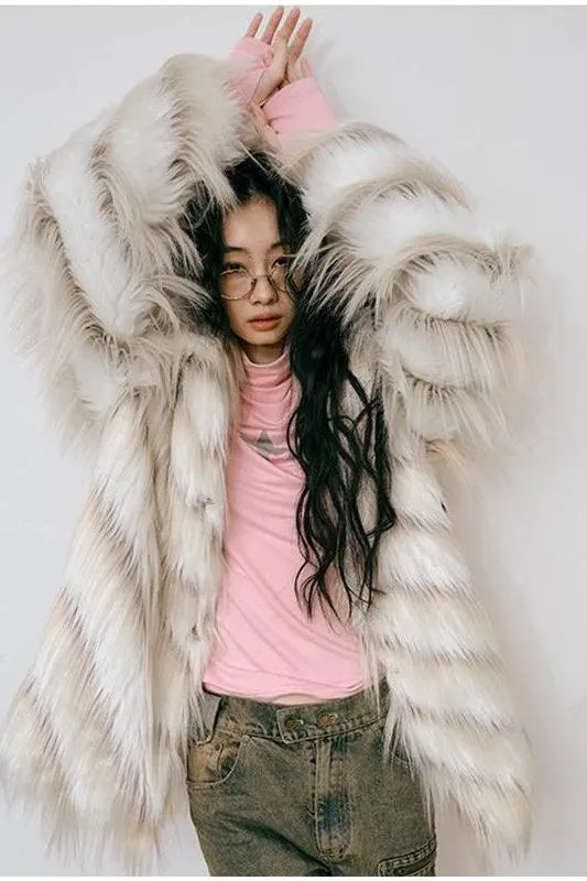 Retro imitation fox fur coat