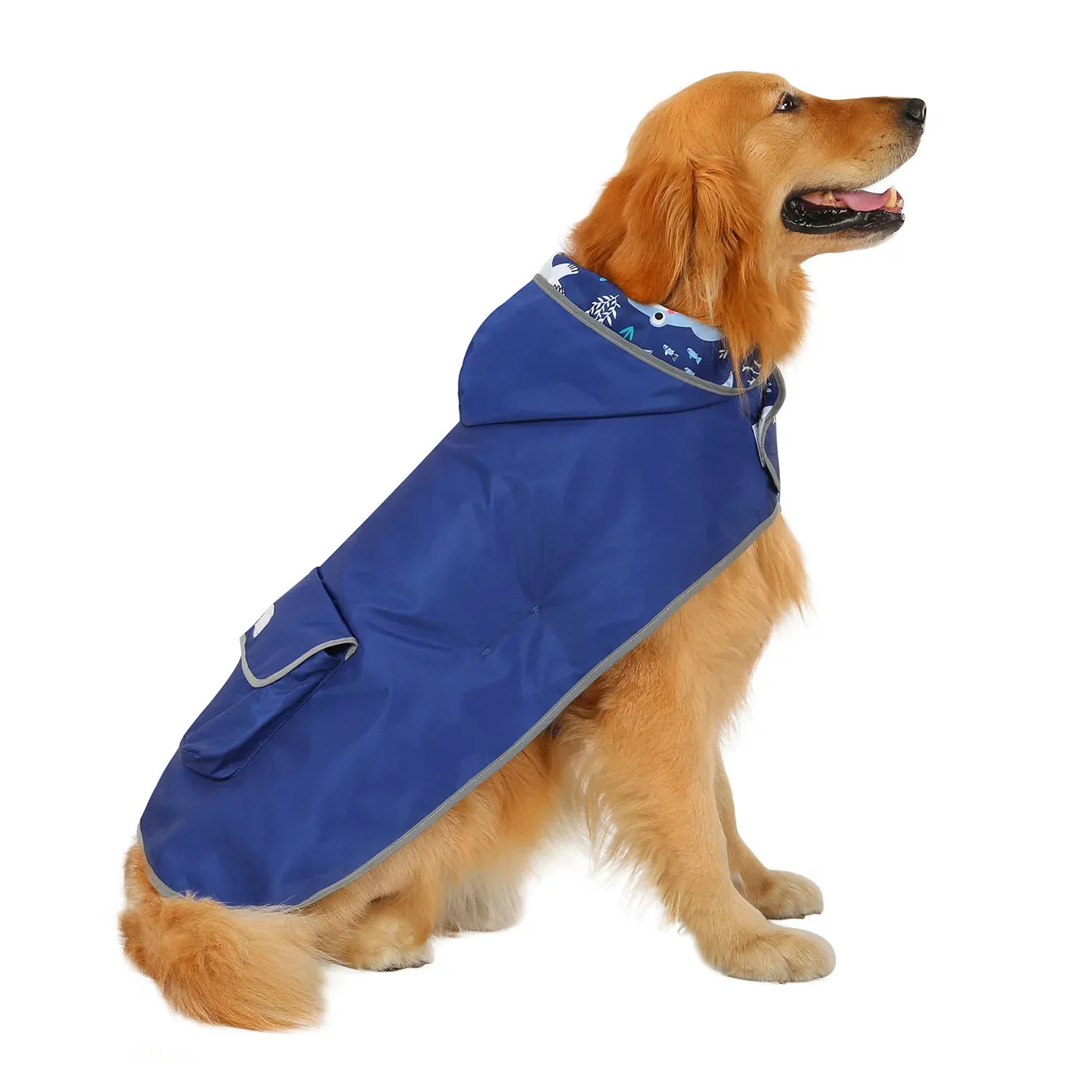 Reversible Dog Raincoat Hooded Slicker Poncho Rain Coat Jacket for Small Medium Large Dogs Sharks XL