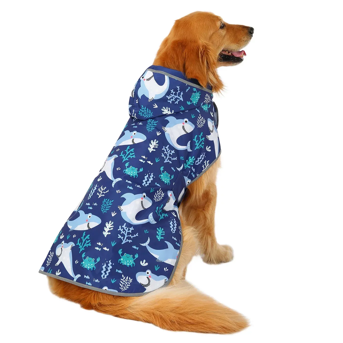 Reversible Dog Raincoat Hooded Slicker Poncho Rain Coat Jacket for Small Medium Large Dogs Sharks XL