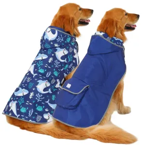 Reversible Dog Raincoat Hooded Slicker Poncho Rain Coat Jacket for Small Medium Large Dogs Sharks XL
