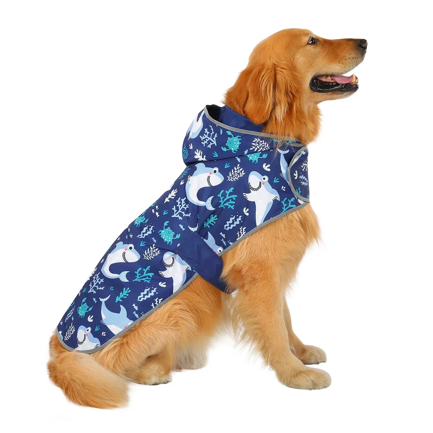 Reversible Dog Raincoat Hooded Slicker Poncho Rain Coat Jacket for Small Medium Large Dogs Sharks XL