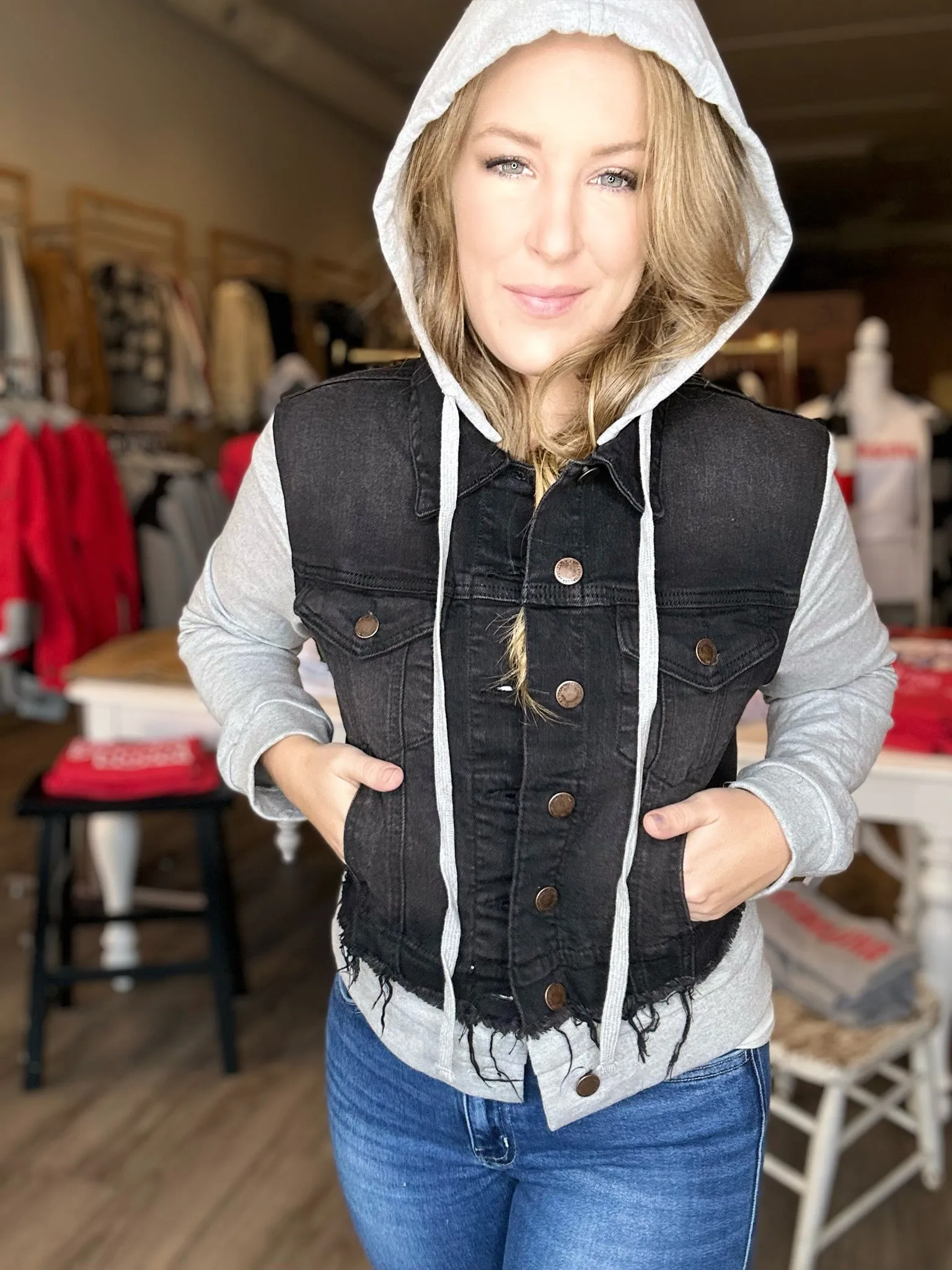 Risen Black Layered Denim Jacket