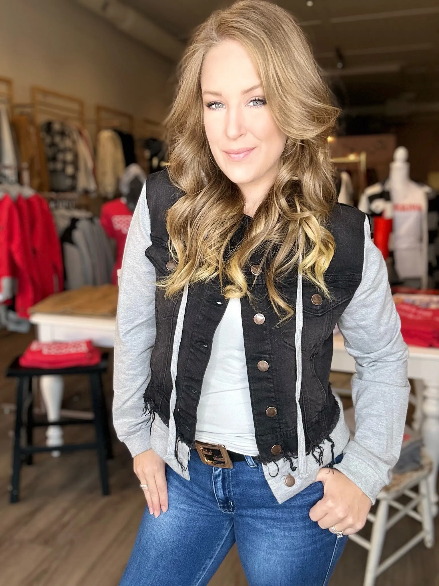 Risen Black Layered Denim Jacket