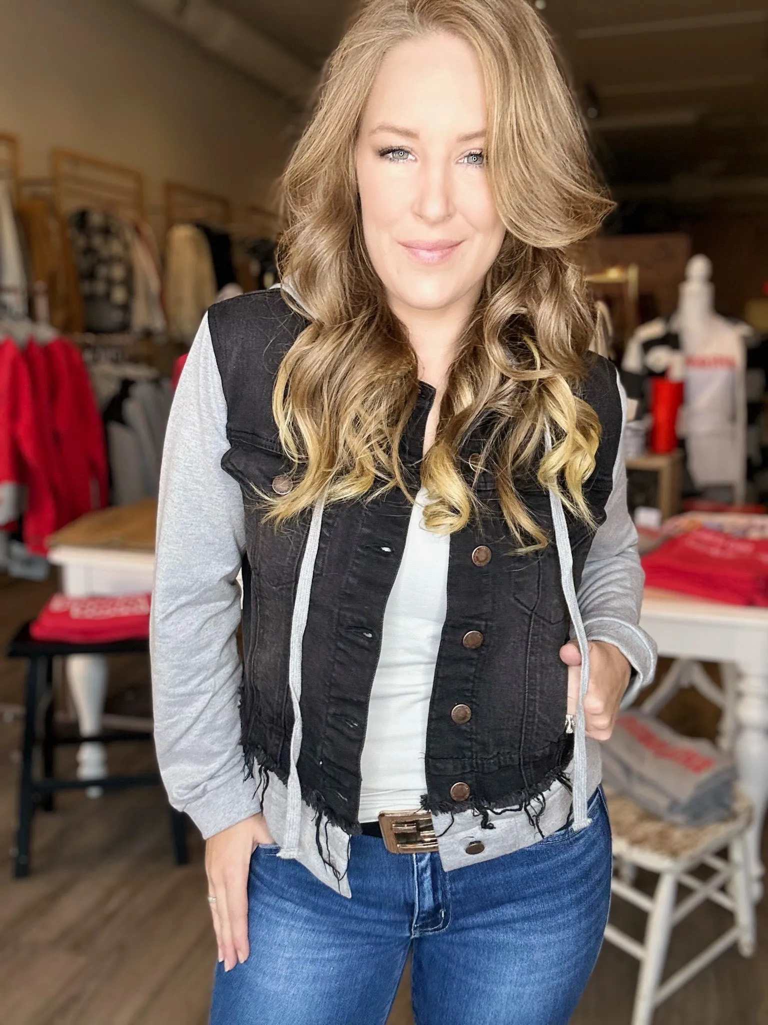 Risen Black Layered Denim Jacket