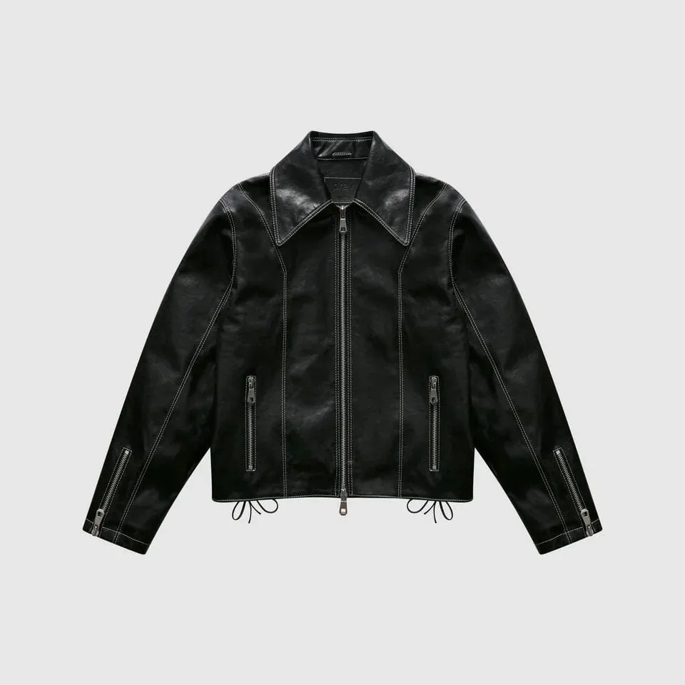 Robin Unisex Vegan Olive Leather Jacket | Black