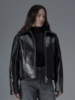 Robin Unisex Vegan Olive Leather Jacket | Black