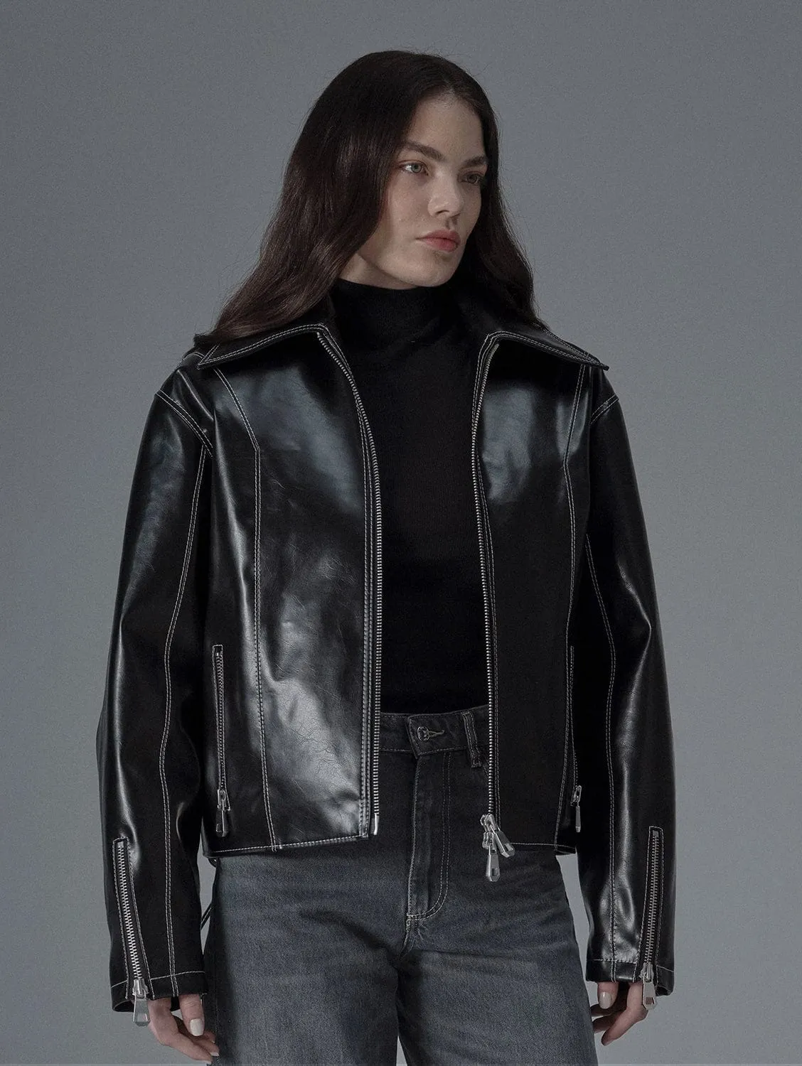 Robin Unisex Vegan Olive Leather Jacket | Black