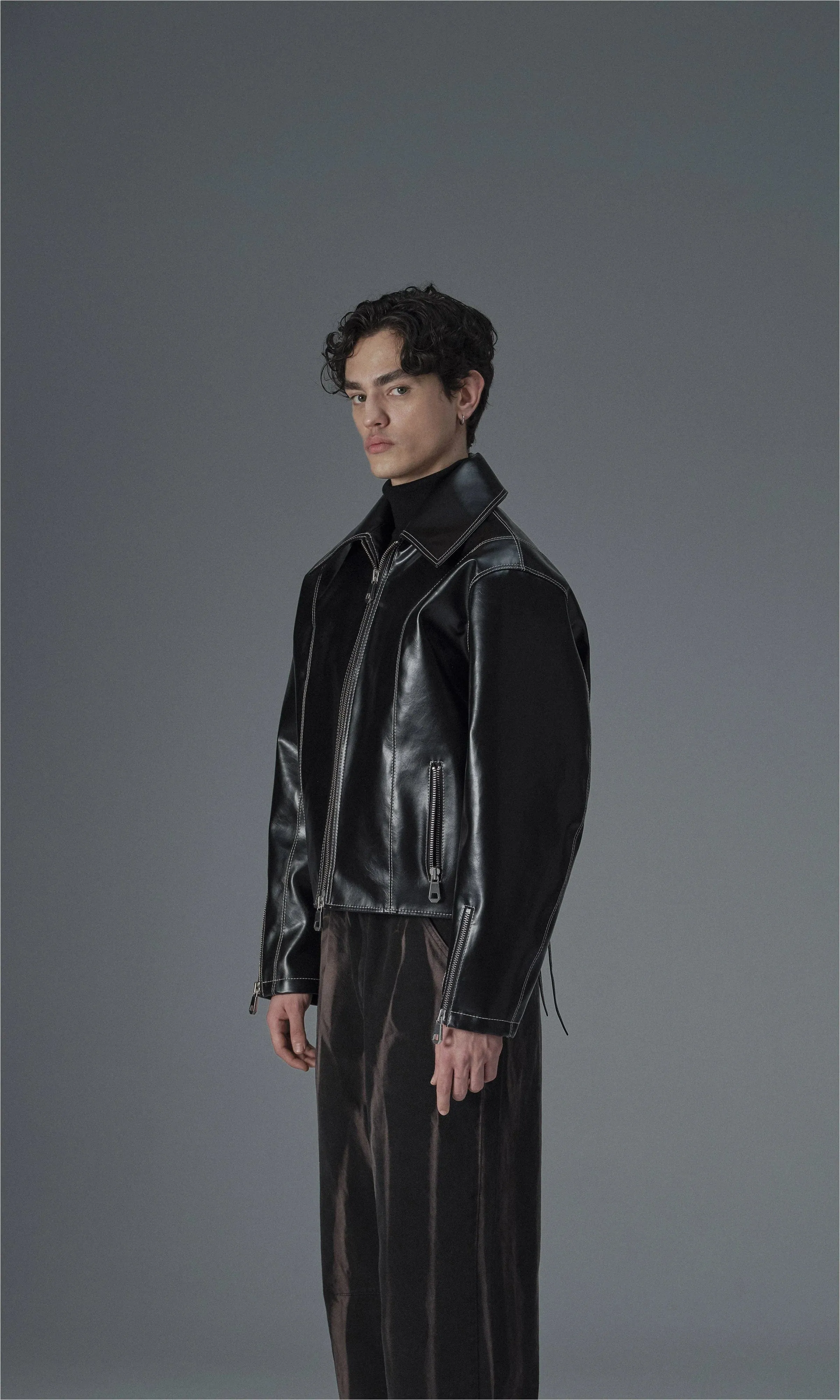 Robin Unisex Vegan Olive Leather Jacket | Black