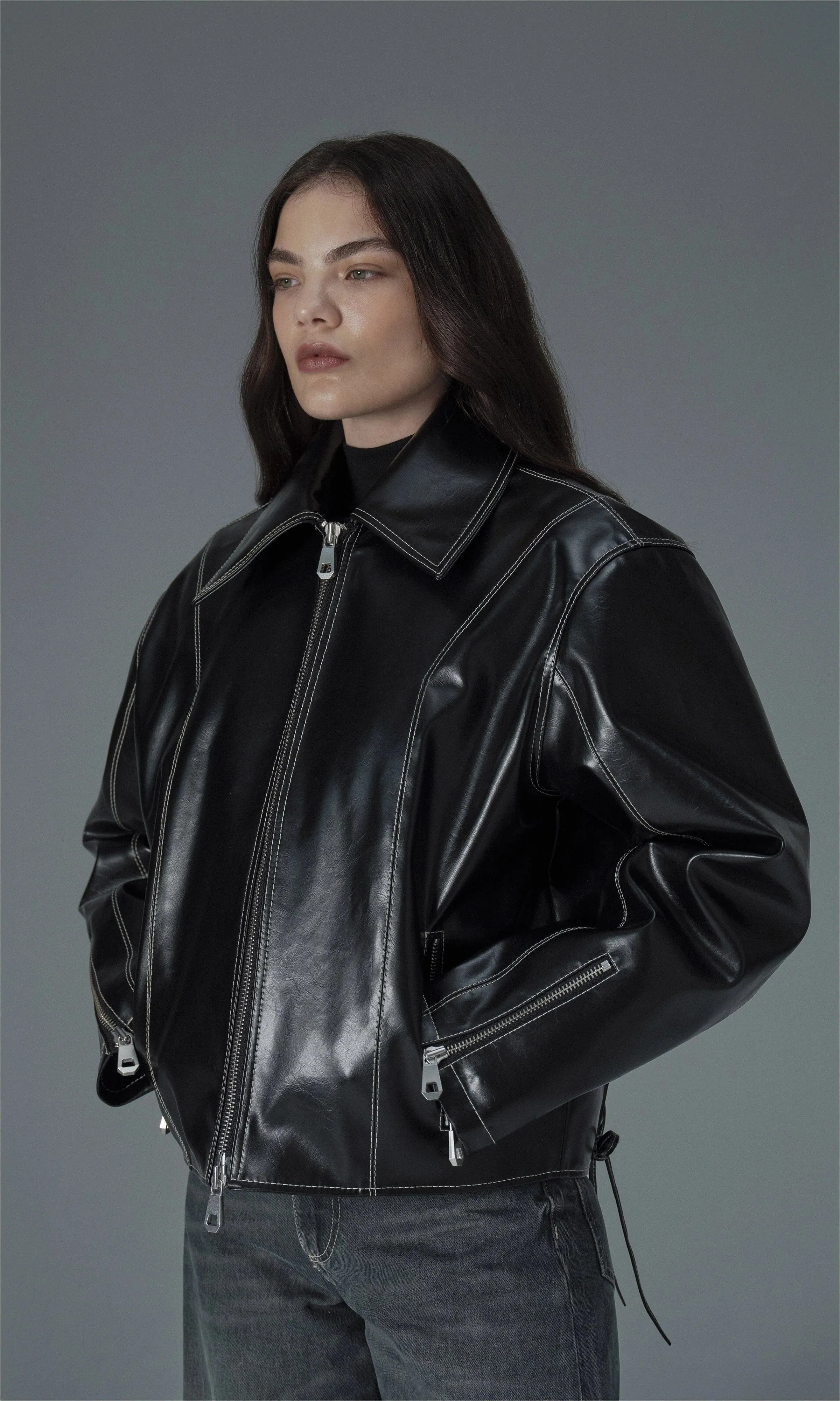 Robin Unisex Vegan Olive Leather Jacket | Black