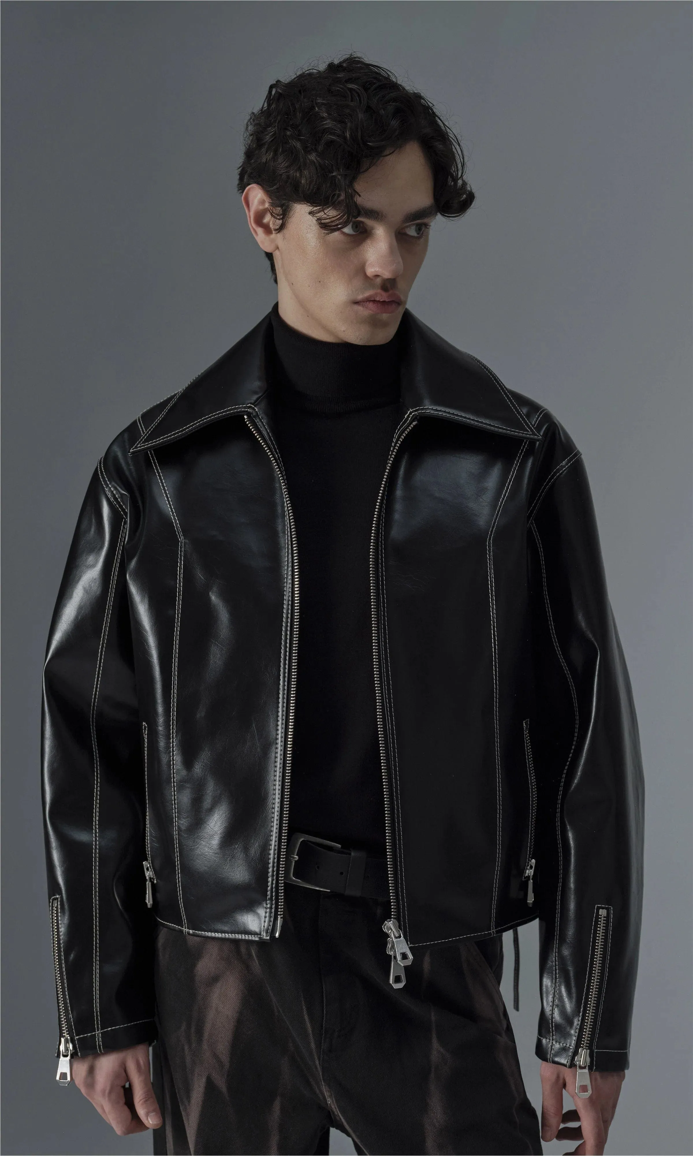 Robin Unisex Vegan Olive Leather Jacket | Black