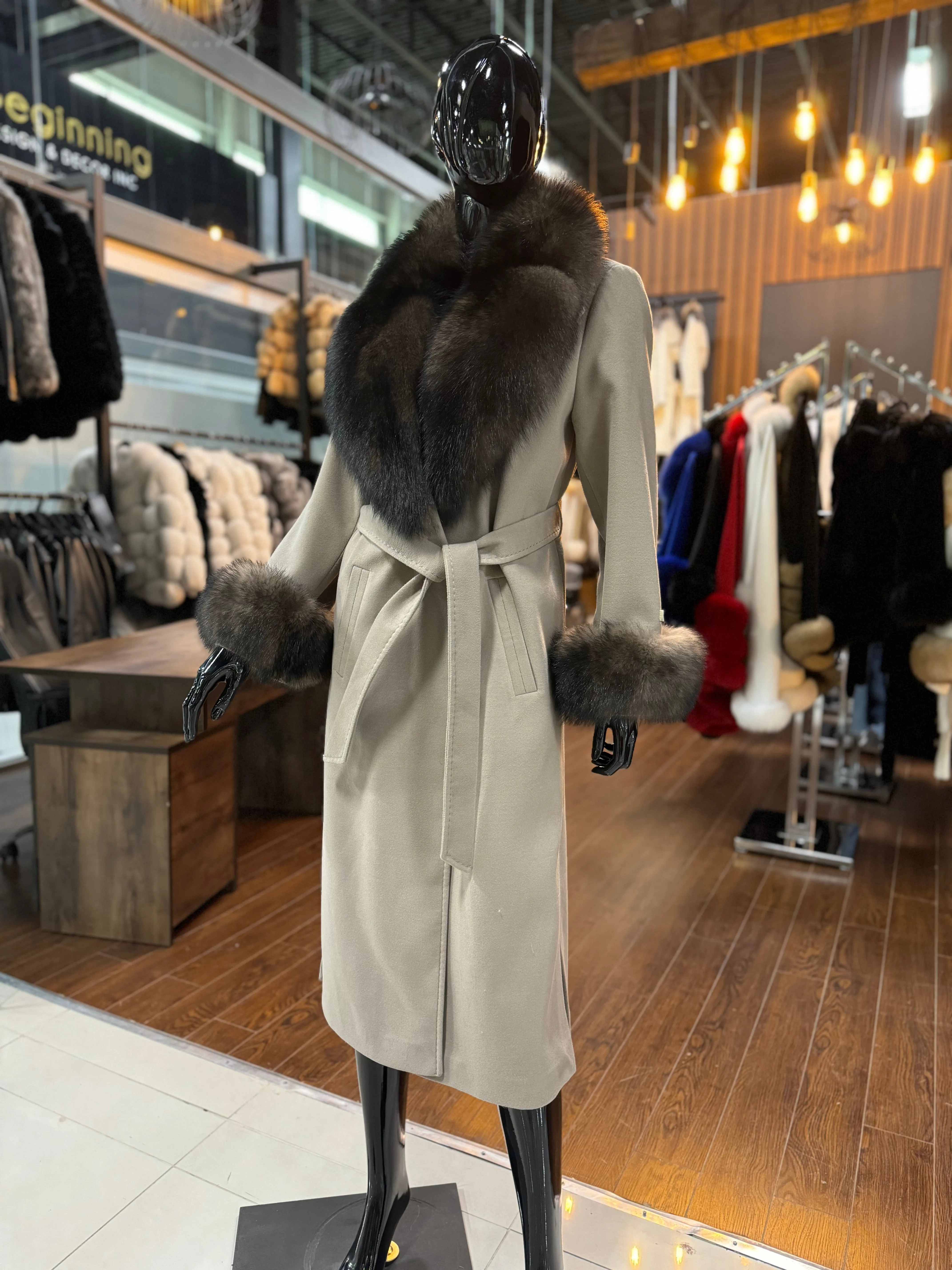 SABLE COLLAR CASHMERE COAT-SKU 1026