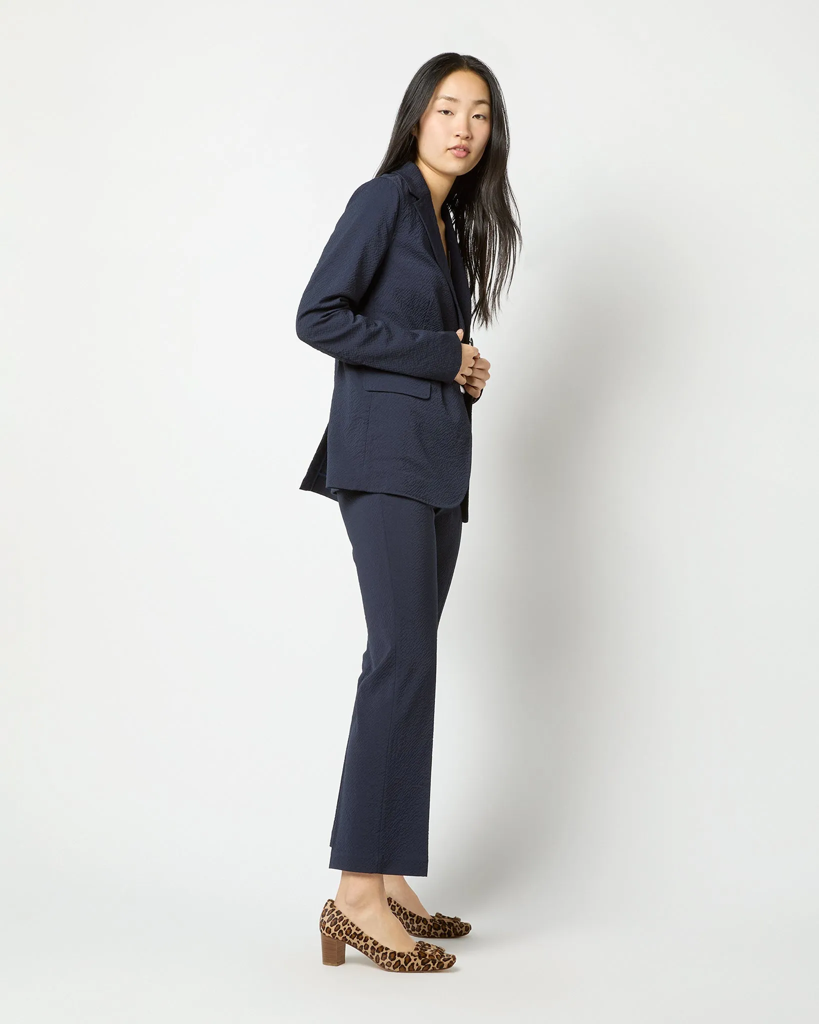 Sarah Jacket - Navy Stretch Wool Seersucker
