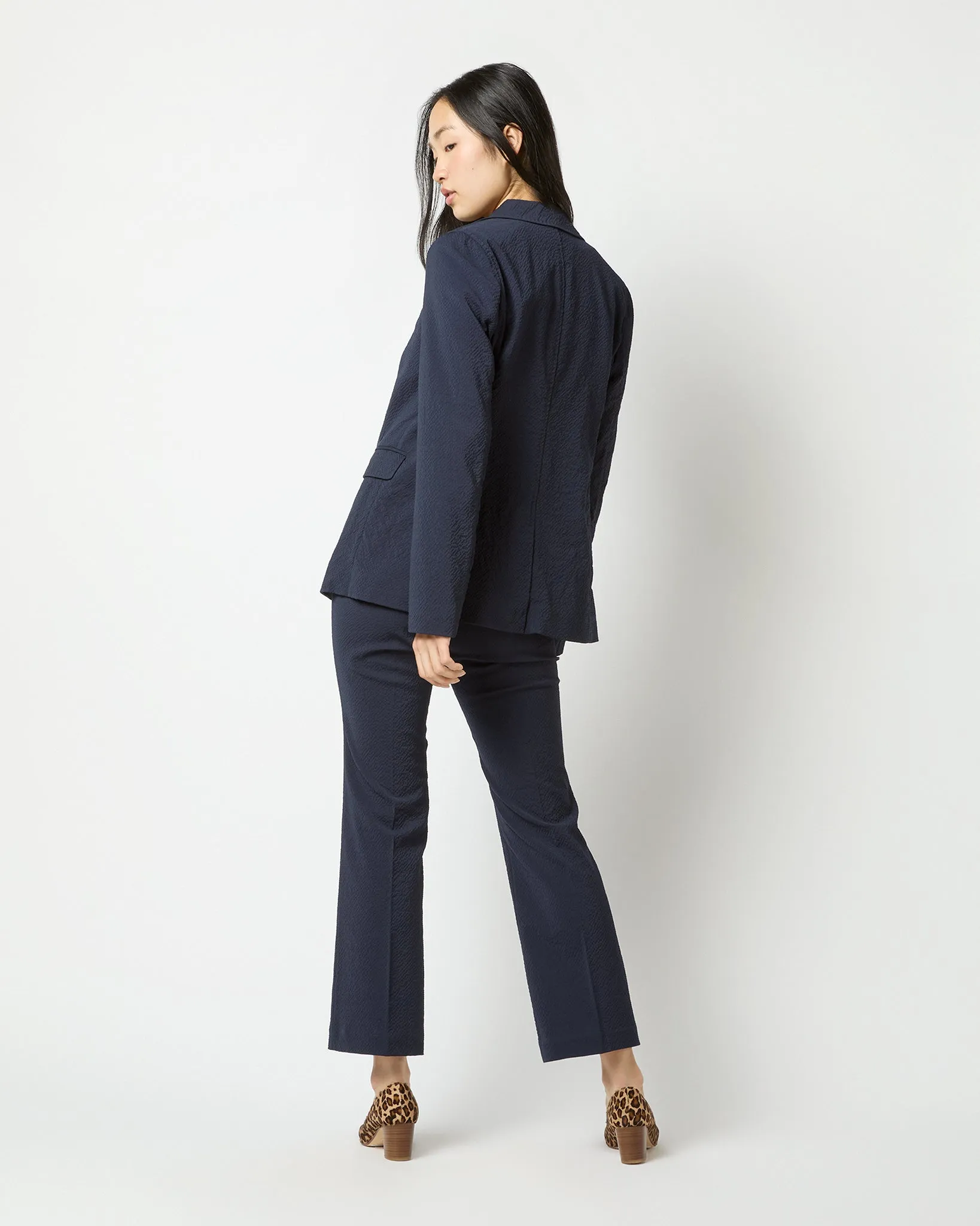 Sarah Jacket - Navy Stretch Wool Seersucker