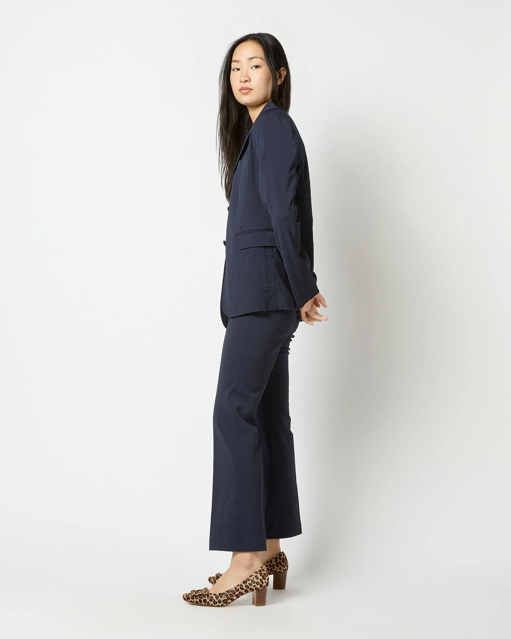 Sarah Jacket - Navy Stretch Wool Seersucker