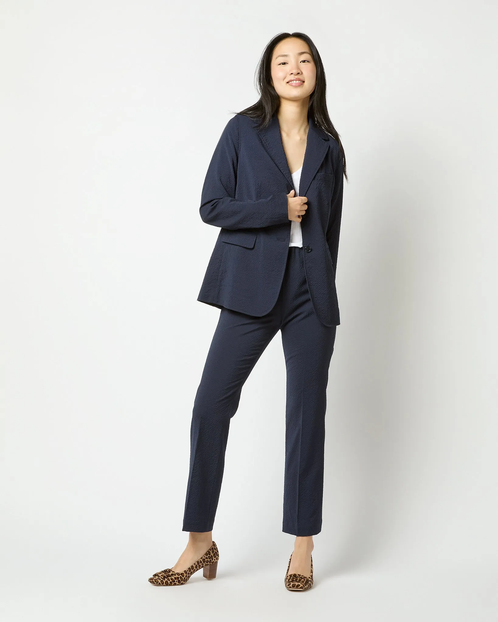 Sarah Jacket - Navy Stretch Wool Seersucker
