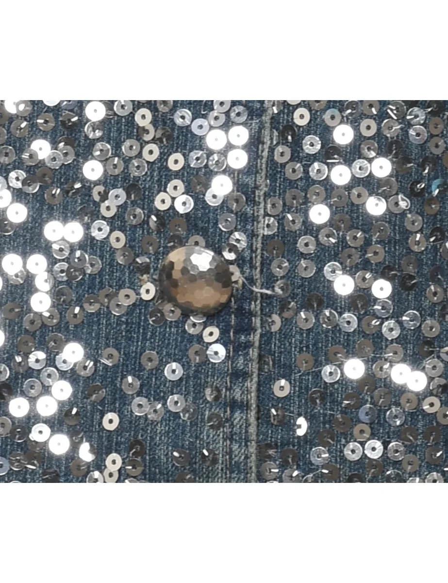 Sequined Denim Jacket Vest - S