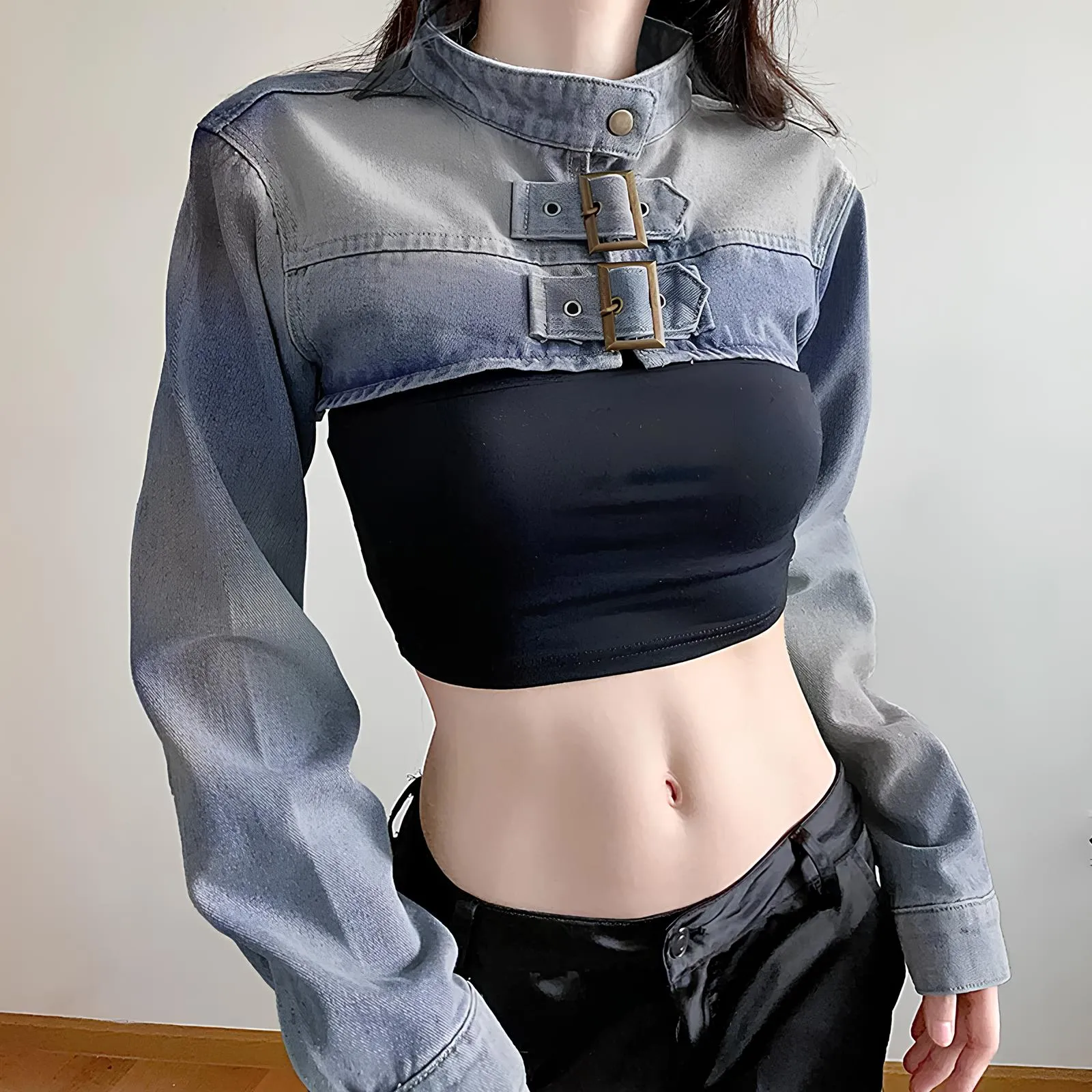Sexy Y2K Aesthetic Cropped Denim Coat Jacket