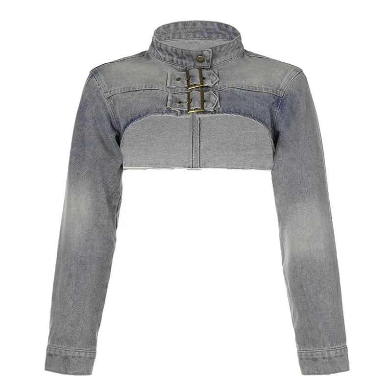 Sexy Y2K Aesthetic Cropped Denim Coat Jacket