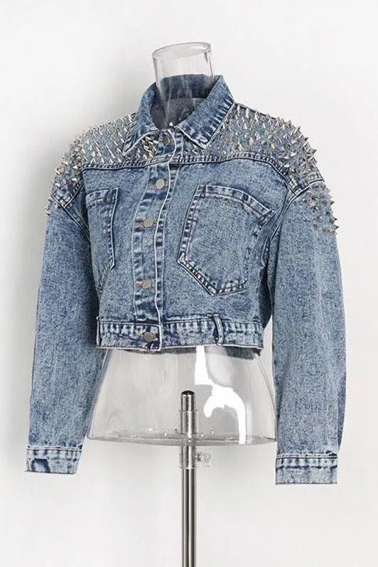 Short denim long-sleeved jacket