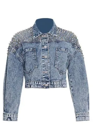 Short denim long-sleeved jacket