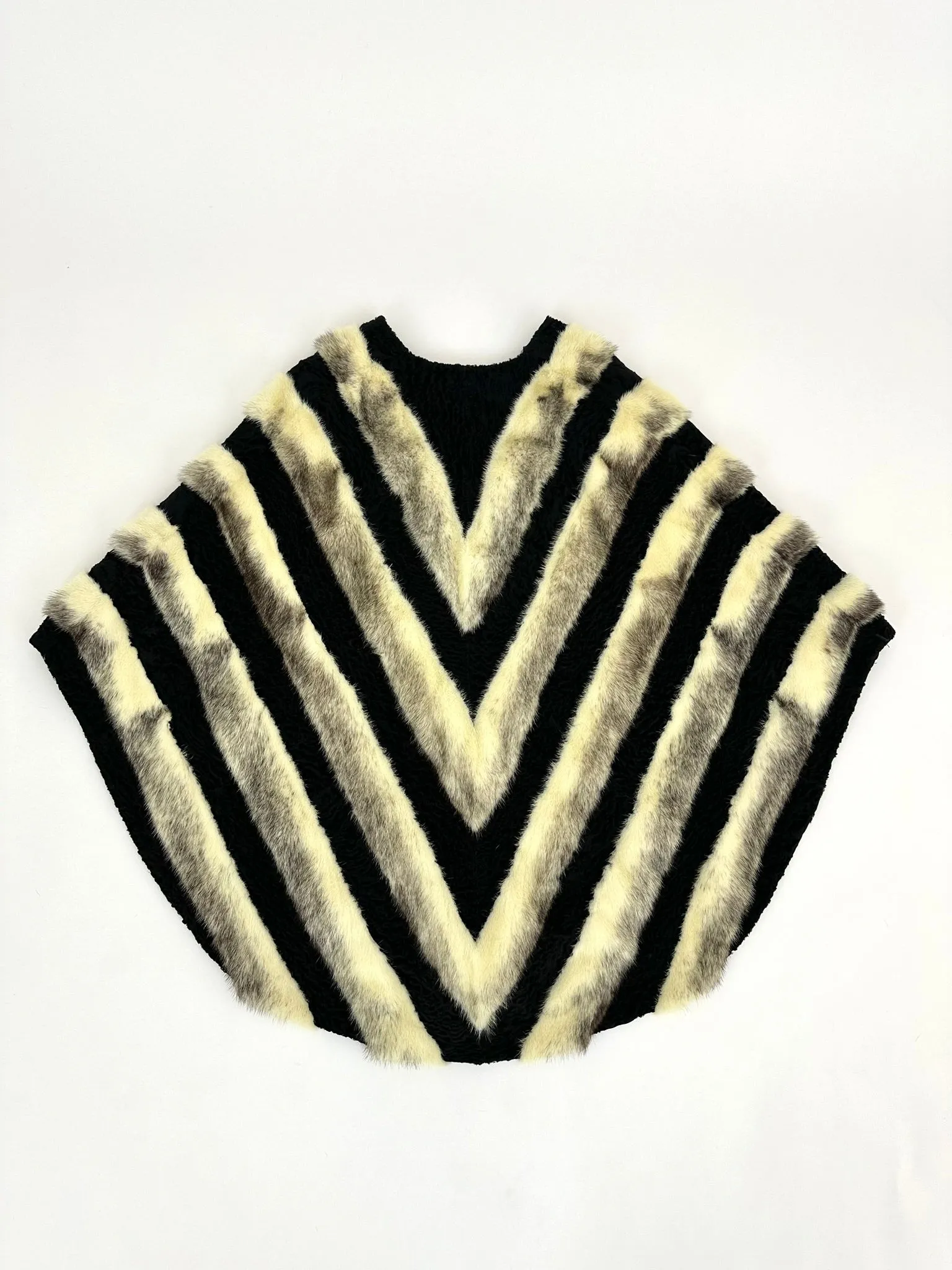 Silver Mink Curly Lamb Striped Poncho*