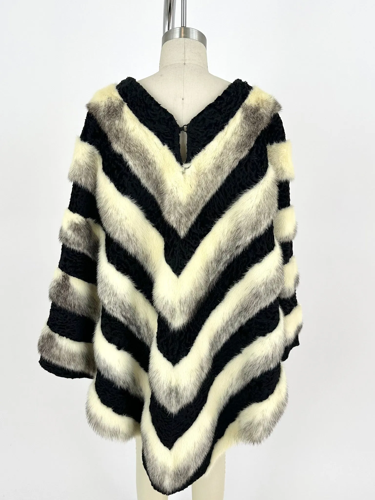 Silver Mink Curly Lamb Striped Poncho*