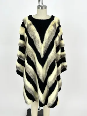 Silver Mink Curly Lamb Striped Poncho*