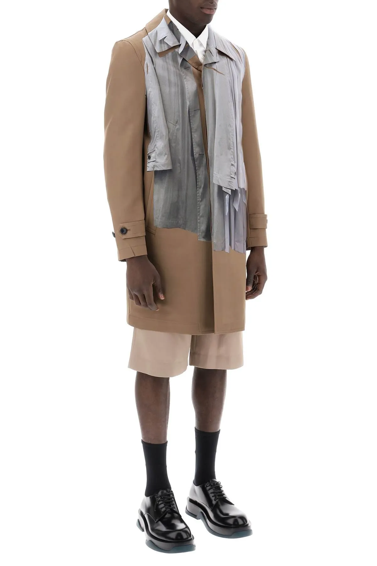 single-breasted trench coat with trompe