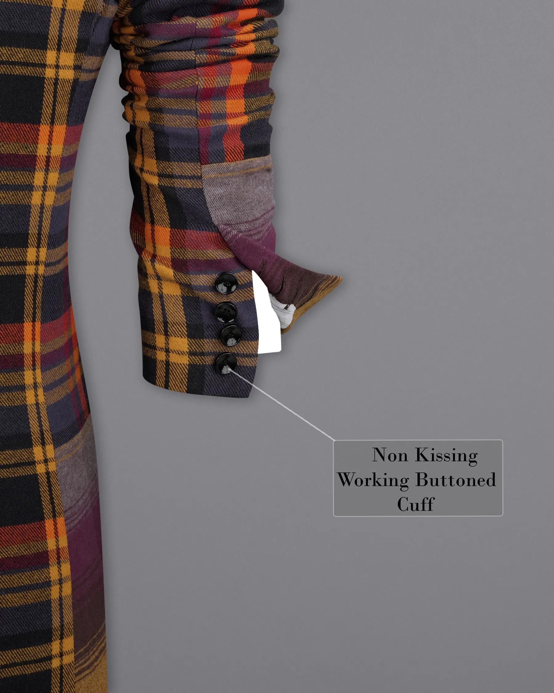 Sinopia Orange with Guitar Orange Multi Colored Plaid Premium Cotton Double Breasted Designer Trench Coat