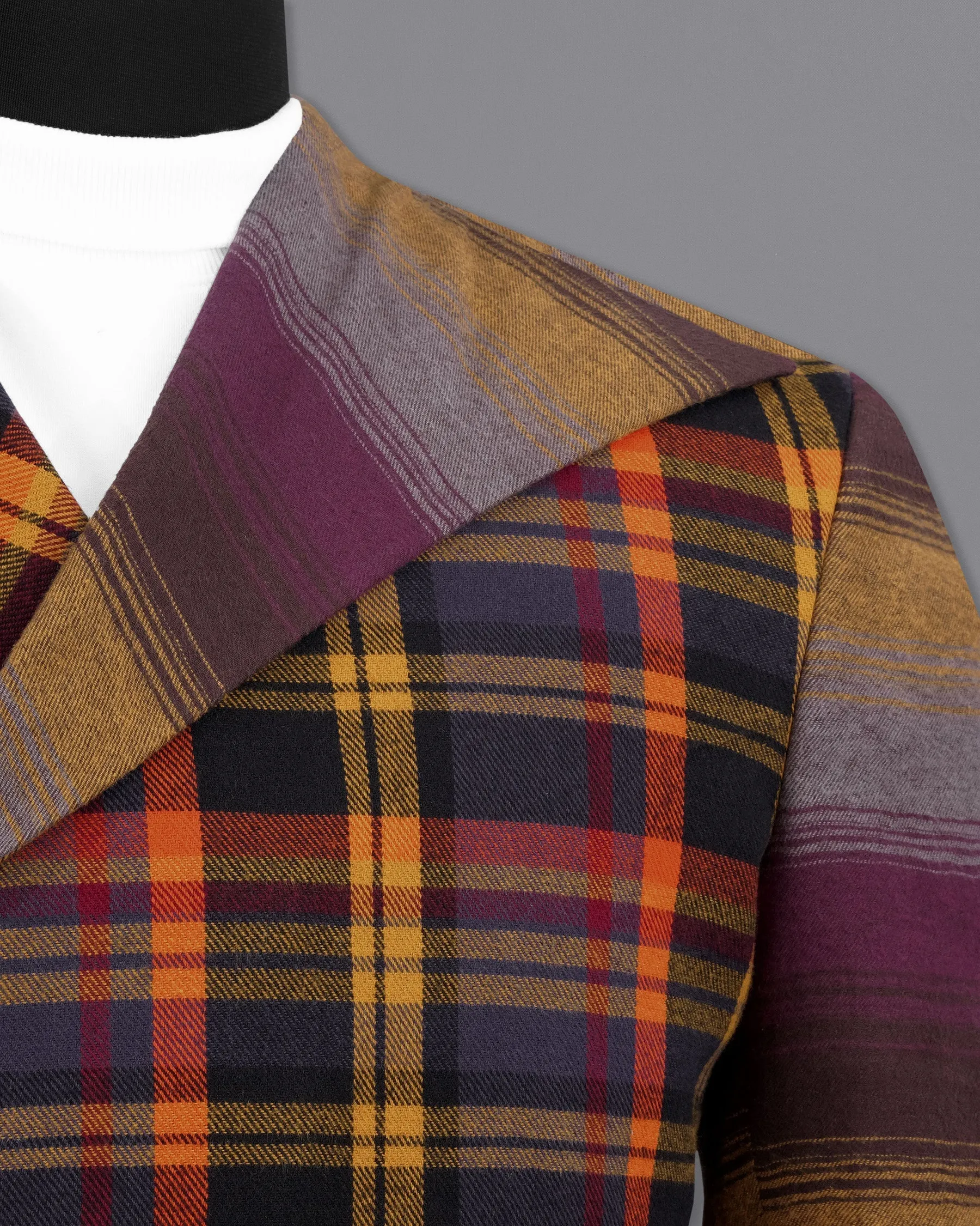 Sinopia Orange with Guitar Orange Multi Colored Plaid Premium Cotton Double Breasted Designer Trench Coat