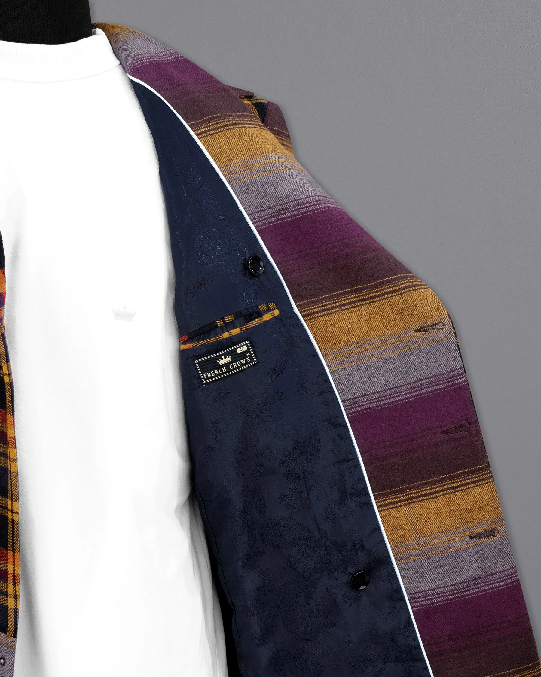 Sinopia Orange with Guitar Orange Multi Colored Plaid Premium Cotton Double Breasted Designer Trench Coat