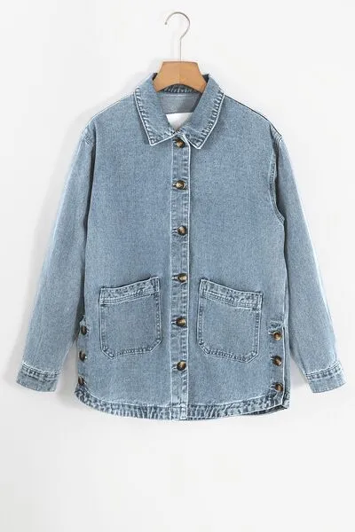 Slit Denim Jacket with Pockets