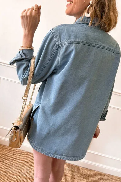 Slit Denim Jacket with Pockets