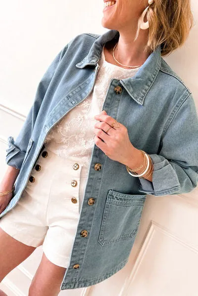 Slit Denim Jacket with Pockets