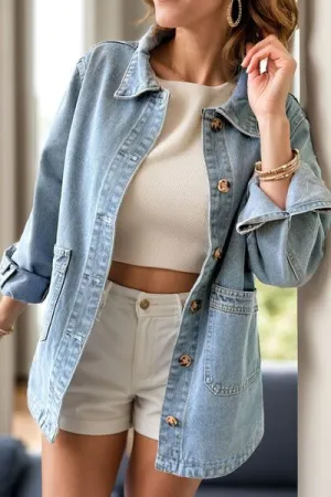 Slit Denim Jacket with Pockets