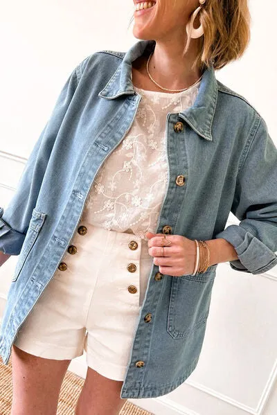 Slit Denim Jacket with Pockets