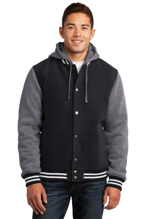 Sport-Tek Insulated Letterman Jacket. JST82 Black/ Vintage Heather